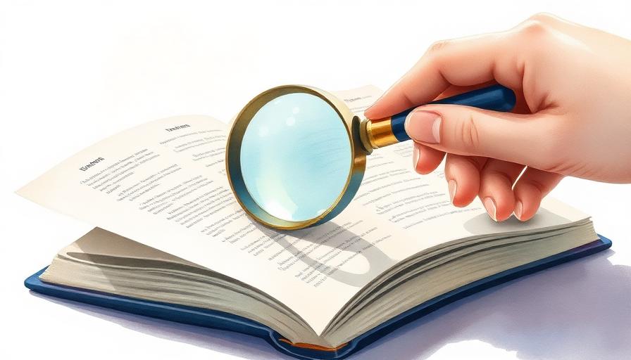 Illustration d’une loupe en verre tenue à la main pour lire un livre