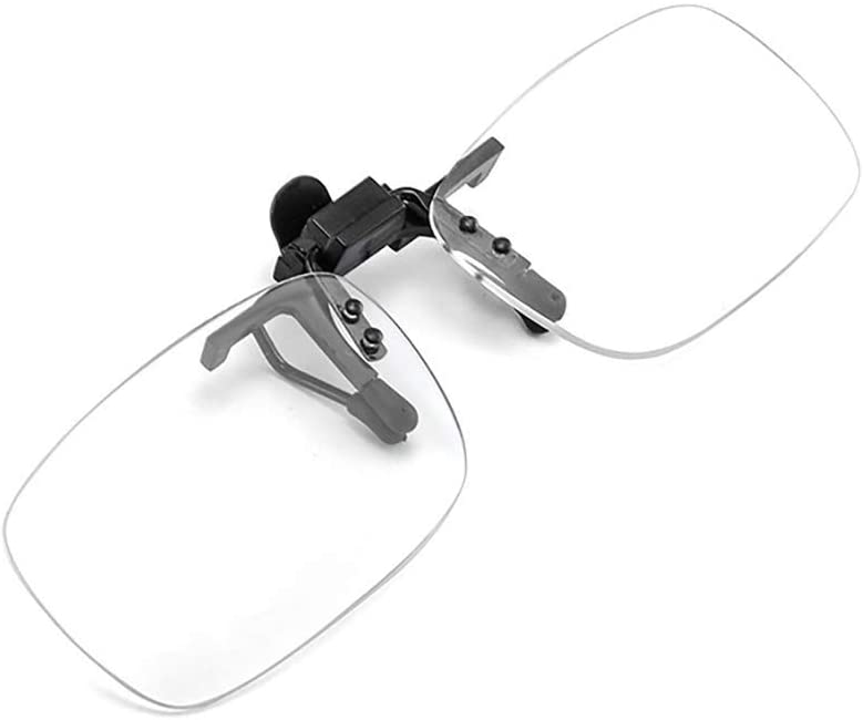 Un clip lunettes loupe posé sur le bureau