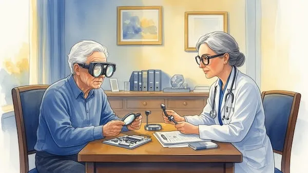 Professionnel réalisant un bilan basse vision personnalisé